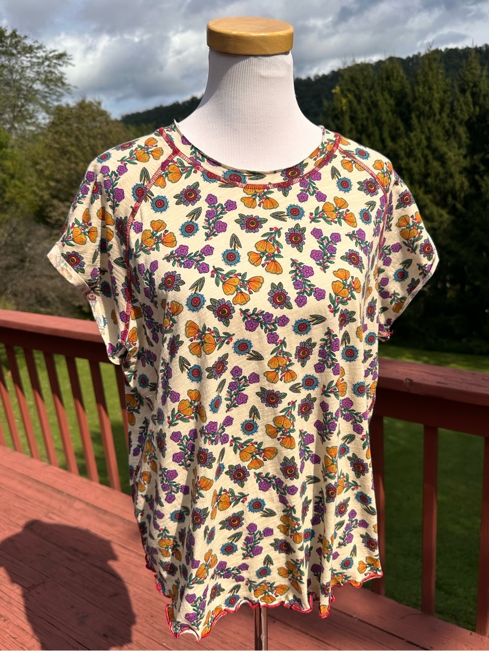 Natural Life Lily Cotton Short Sleeve Tee Floral Bohemian Pattern NWOT